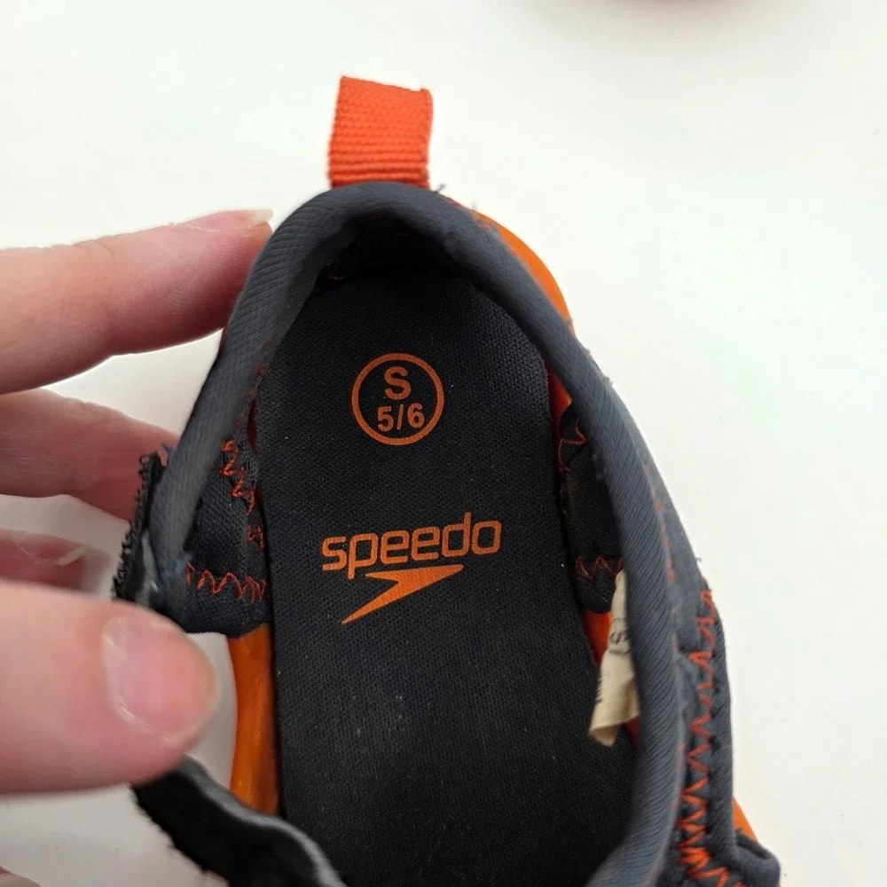 Speedo Kids Water‎ Shoes Charcoal Grey Orange Size S 5/6 Hook and Loop Strap